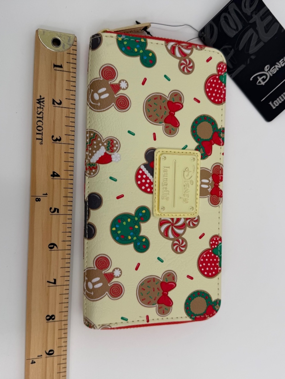 Disney Loungefly Wallet NEW Ivory Red Christmas Mickey Cookies Ears Zip Around - Picture 11 of 14